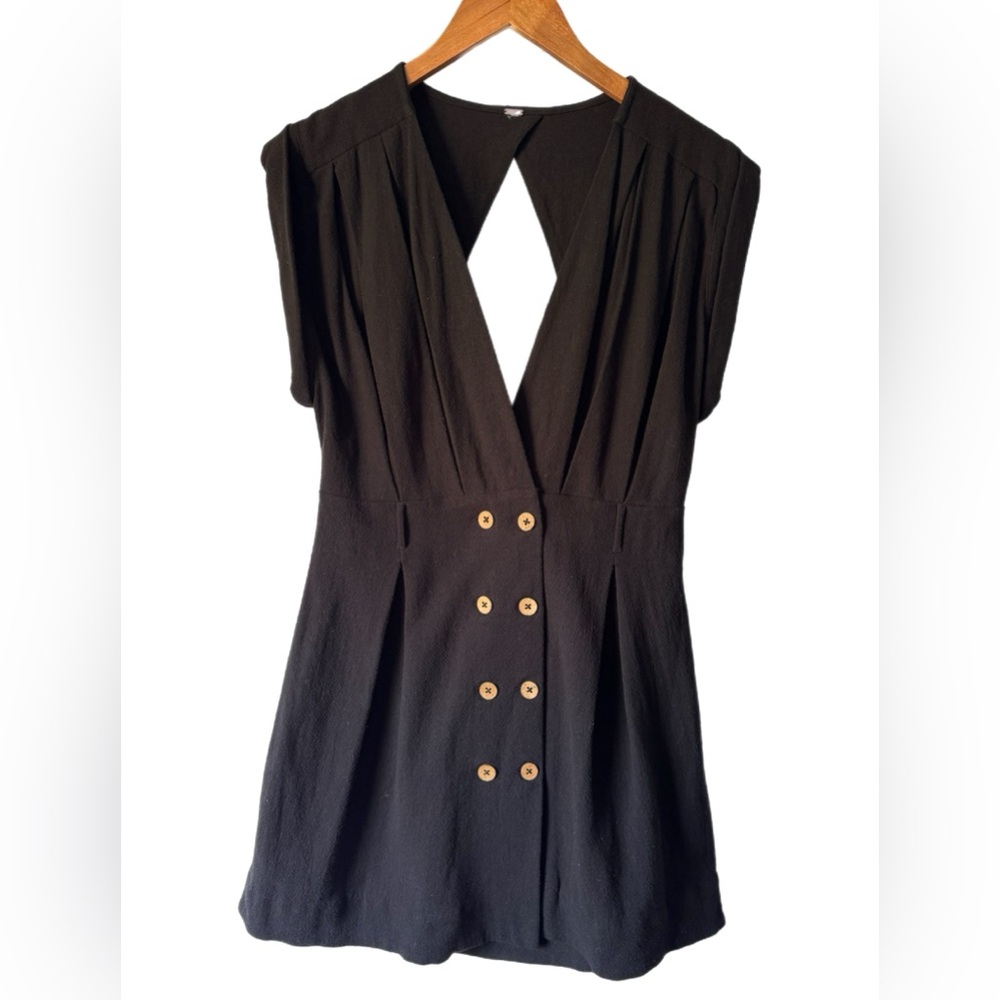 Free People Black Cotton Deep V Neck Open Back Button Sz Small ? Dress